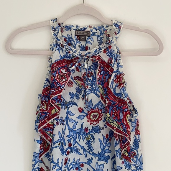 J.Crew Point Sur Sleeveless Ruffle Block Print Top - Picture 4 of 9